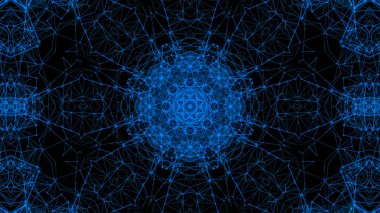 Mavi parçacıkların kaleydoskop desenleri. Soyut arkaplan. 3d