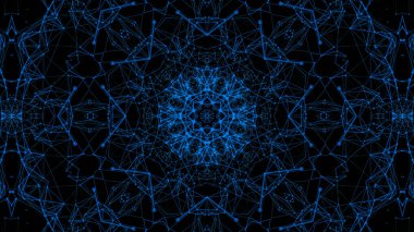Mavi parçacıkların kaleydoskop desenleri. Soyut arkaplan. 3d