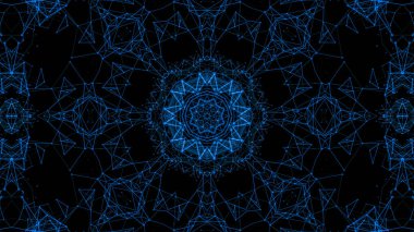 Mavi parçacıkların kaleydoskop desenleri. Soyut arkaplan. 3d