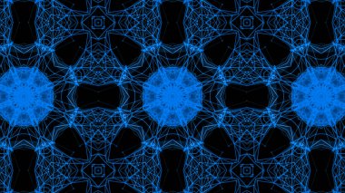 Mavi parçacıkların kaleydoskop desenleri. Soyut arkaplan. 3d
