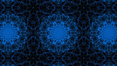 Mavi parçacıkların kaleydoskop desenleri. Soyut arkaplan. 3d