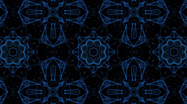 Mavi parçacıkların kaleydoskop desenleri. Soyut arkaplan. 3d