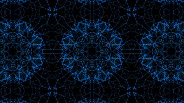 Mavi parçacıkların kaleydoskop desenleri. Soyut arkaplan. 3d