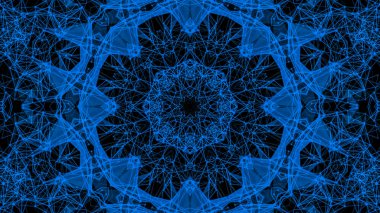 Mavi parçacıkların kaleydoskop desenleri. Soyut arkaplan. 3d