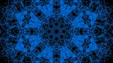 Mavi parçacıkların kaleydoskop desenleri. Soyut arkaplan. 3d