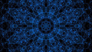 Mavi parçacıkların kaleydoskop desenleri. Soyut arkaplan. 3d