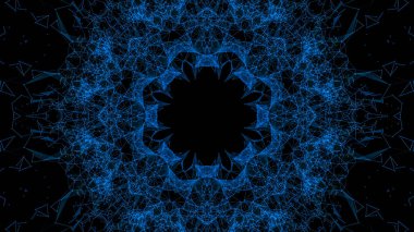 Mavi parçacıkların kaleydoskop desenleri. Soyut arkaplan. 3d
