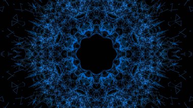 Mavi parçacıkların kaleydoskop desenleri. Soyut arkaplan. 3d