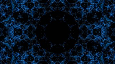 Mavi parçacıkların kaleydoskop desenleri. Soyut arkaplan. 3d