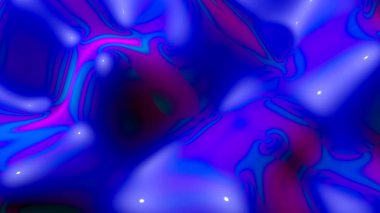 Neon yansımalı mavi dalgalı soyut arka plan. 3D render i