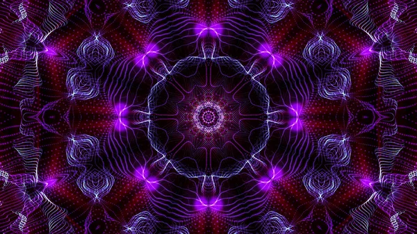 Motifs kaléidoscope de particules lumineuses rondes violettes. abstra — Photo