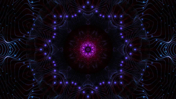 Kaleidoscope patterns of purple round luminous particles. abstra — 스톡 사진