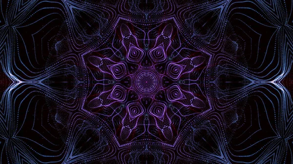 Kaleidoscope patterns of purple round luminous particles. abstra — Stock Photo, Image