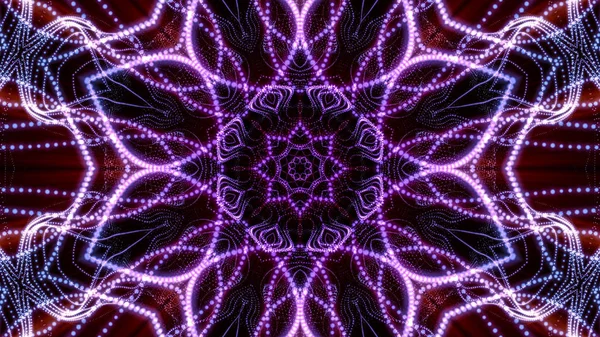 Kaleidoscope patterns of purple round luminous particles. abstra — Stock Photo, Image