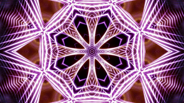 Kaleidoscope patterns of purple round luminous particles. abstra — Stock Photo, Image