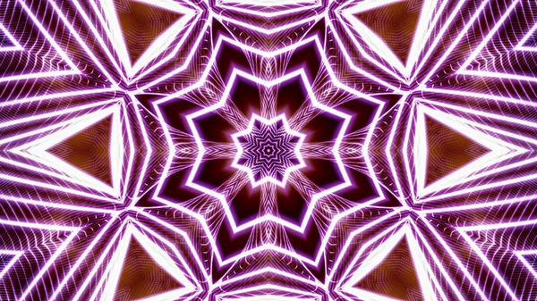 Kaleidoscope patterns of purple round luminous particles. abstra — Stock Photo, Image