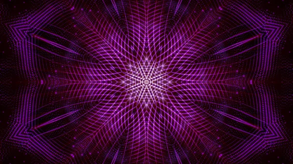 Kaleidoscope patterns of purple round luminous particles. abstra — 스톡 사진