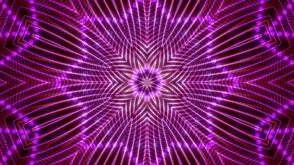 Kaleidoscope patterns of purple round luminous particles. abstra — Stock Photo, Image