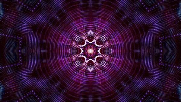 Kaleidoscope patterns of purple round luminous particles. abstra — 스톡 사진