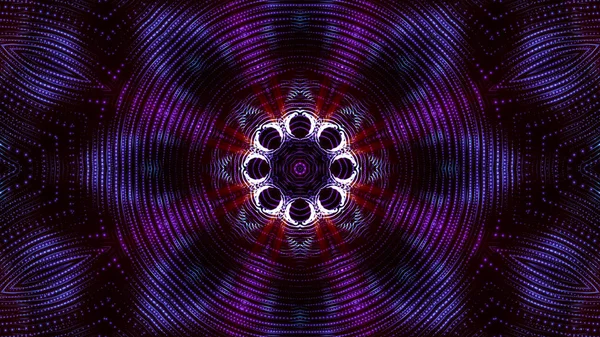 Kaleidoscope patterns of purple round luminous particles. abstra — Stock Photo, Image