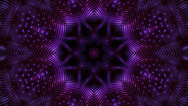 Kaleidoscope patterns of purple round luminous particles. abstra — Stock Photo, Image