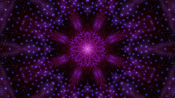 Kaleidoscope patterns of purple round luminous particles. abstra — 스톡 사진