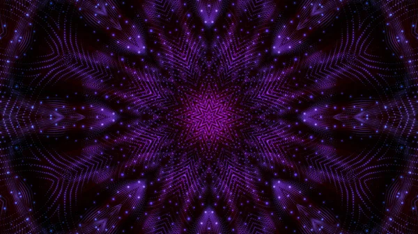 Kaleidoscope patterns of purple round luminous particles. abstra — 스톡 사진