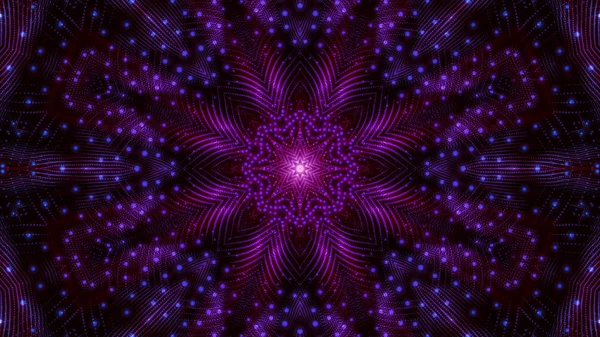 Kaleidoscope patterns of purple round luminous particles. abstra — 스톡 사진