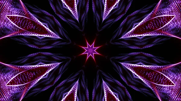 Kaleidoscope patterns of purple round luminous particles. abstra — Stock Photo, Image