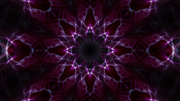 Kaleidoscope patterns of purple round luminous particles. abstra — 스톡 사진