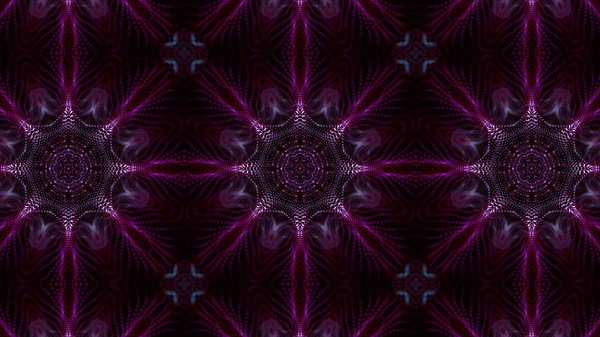 Kaleidoscope patterns of purple round luminous particles. abstra — Stock Photo, Image