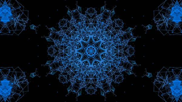 Mavi parçacıkların kaleydoskop desenleri. Soyut arkaplan. 3d