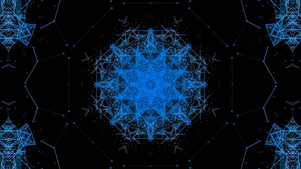 Mavi parçacıkların kaleydoskop desenleri. Soyut arkaplan. 3d