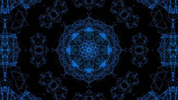 Mavi parçacıkların kaleydoskop desenleri. Soyut arkaplan. 3d