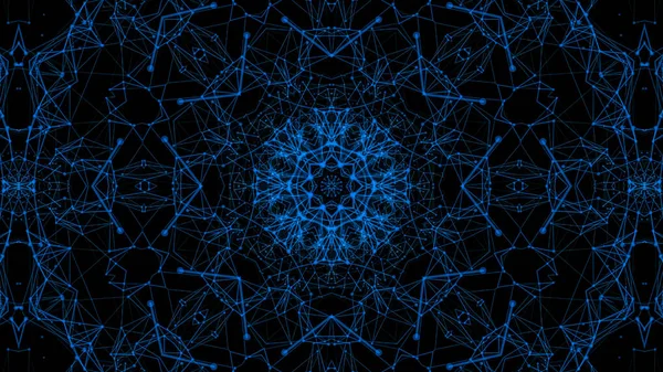 Patrones caleidoscópicos de partículas azules. fondo abstracto. 3d — Foto de Stock