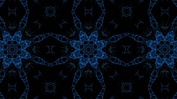 Mavi parçacıkların kaleydoskop desenleri. Soyut arkaplan. 3d