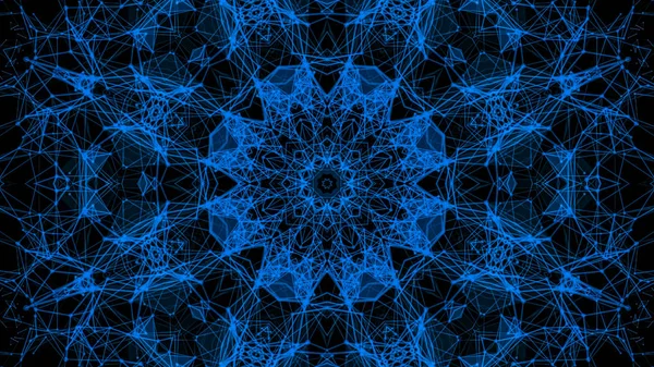 Mavi parçacıkların kaleydoskop desenleri. Soyut arkaplan. 3d