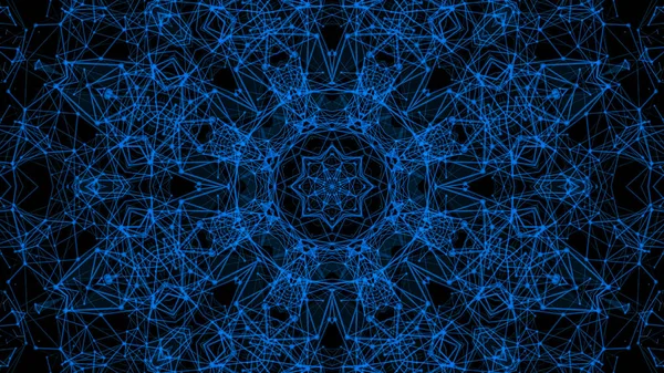 Mavi parçacıkların kaleydoskop desenleri. Soyut arkaplan. 3d