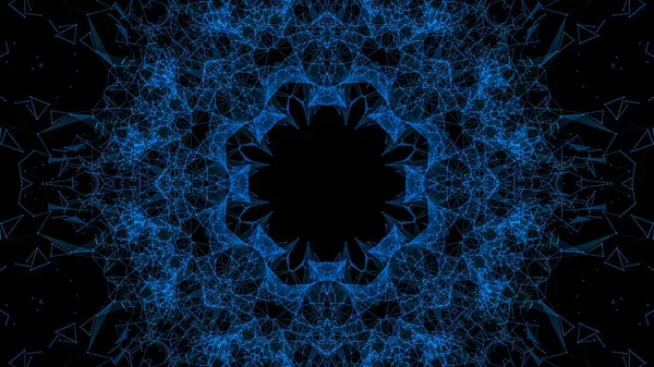 Mavi parçacıkların kaleydoskop desenleri. Soyut arkaplan. 3d