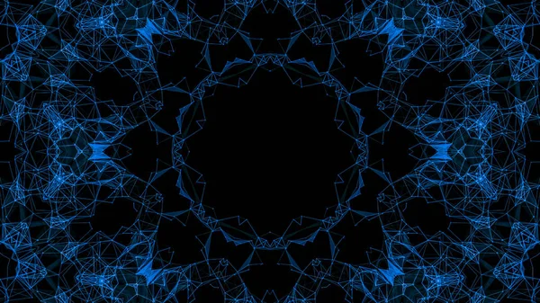 Patrones caleidoscópicos de partículas azules. fondo abstracto. 3d — Foto de Stock