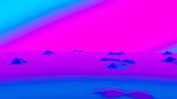 Kék hullámos absztrakt háttér neon tükröződésekkel. 3d rendi — Stock Fotó