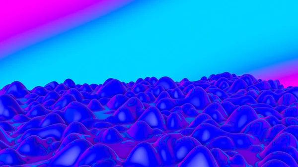 Blauwe golvende abstracte achtergrond met neon reflecties. 3d renderen i — Stockfoto