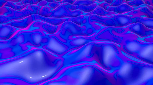 Blue wavy abstract background with neon reflections. 3d render i — Stockfoto