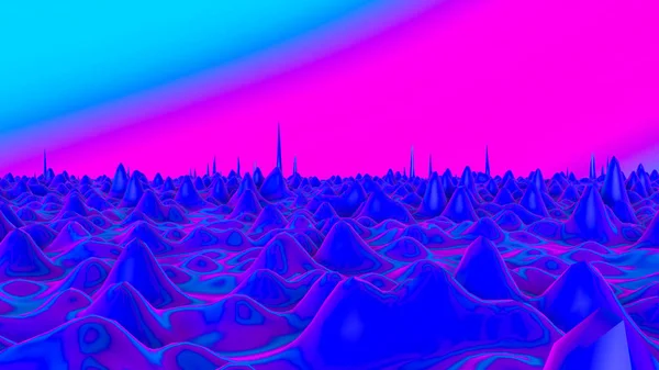 Modré vlnité abstraktní pozadí s neonovými odlesky. 3D vykreslení i — Stock fotografie