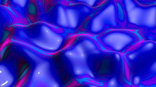 Blue wavy abstract background with neon reflections. 3d render i — Stockfoto