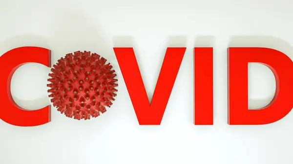 Covid Inscriptie Met Driedimensionale Modellen Van Het Virus Concept Van — Stockfoto
