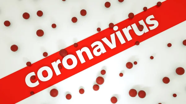 Parola Coronavirus Modello Tridimensionale Del Virus Sfondo Bianco Resa Illustrazione — Foto Stock