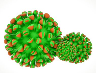 Beyaz arka planda virüsün üç boyutlu modelini oluşturduk. Koronavirüs salgını konsepti. 3d resimleme.