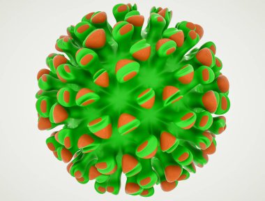 Beyaz arka planda virüsün üç boyutlu modelini oluşturduk. Koronavirüs salgını konsepti. 3d resimleme.