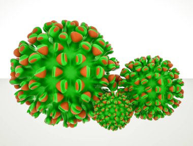 Beyaz arka planda virüsün üç boyutlu modelini oluşturduk. Koronavirüs salgını konsepti. 3d resimleme.